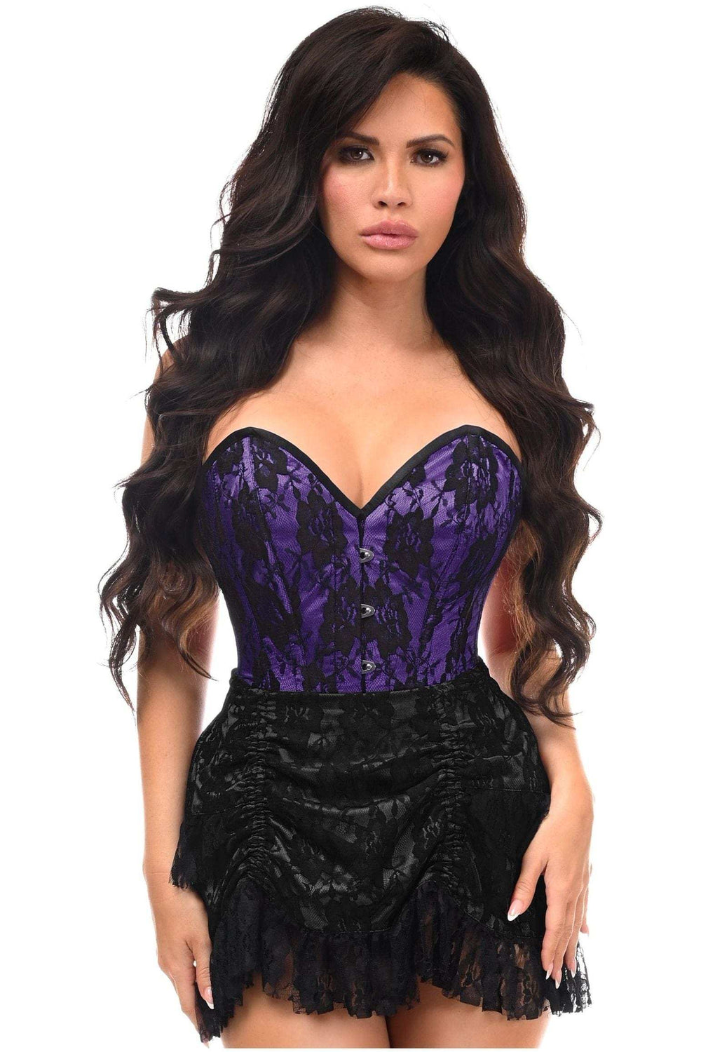 Daisy Corsets Top Drawer 2 PC Purple/Black Lace Steel Boned Corset & Skirt Set - Daisy Corsets - Flyclothing LLC