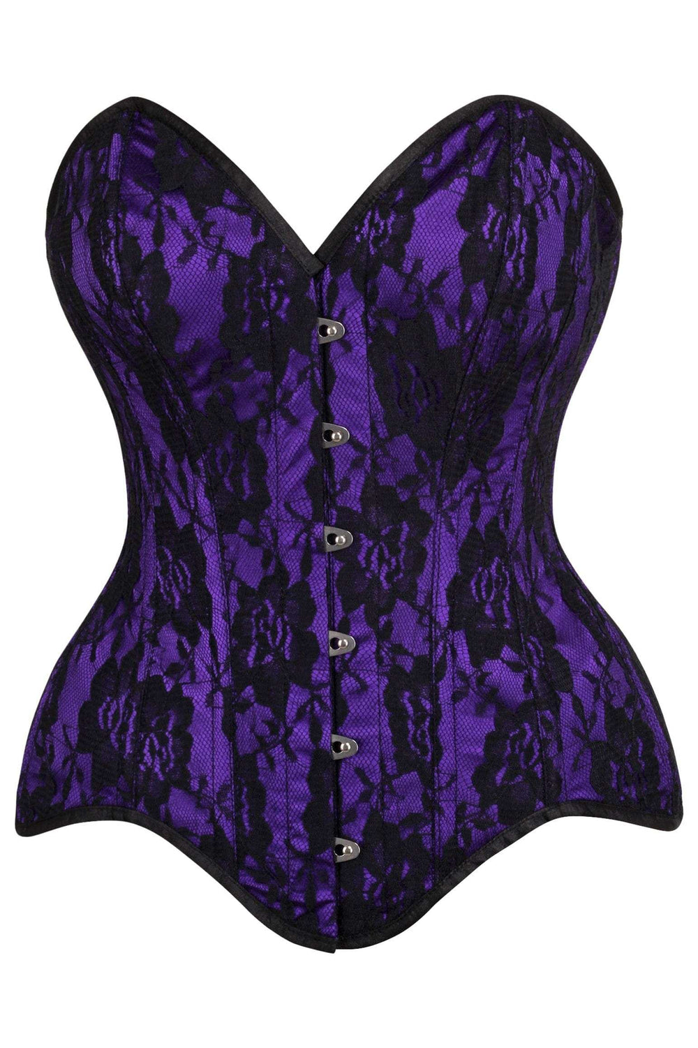 Daisy Corsets Top Drawer Purple Satin w/Black Lace Overlay Steel Boned Overbust Corset - Daisy Corsets - Flyclothing LLC