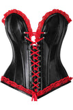 Daisy Corsets Top Drawer Black Faux Leather & Red Lace Trim Steel Boned Corset - Daisy Corsets - Flyclothing LLC