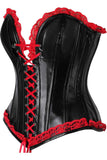Daisy Corsets Top Drawer Black Faux Leather & Red Lace Trim Steel Boned Corset - Daisy Corsets - Flyclothing LLC
