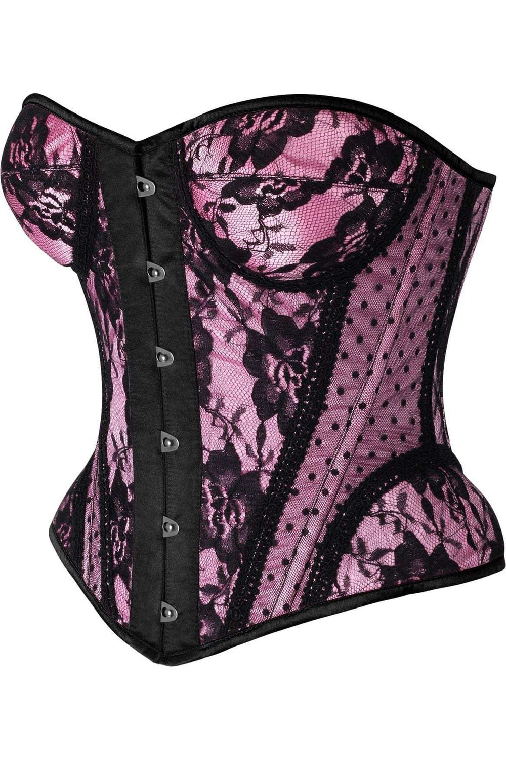 Daisy Corsets Top Drawer Pink w/Black Lace Steel Boned Underwire Bustier Corset - Daisy Corsets - Flyclothing LLC
