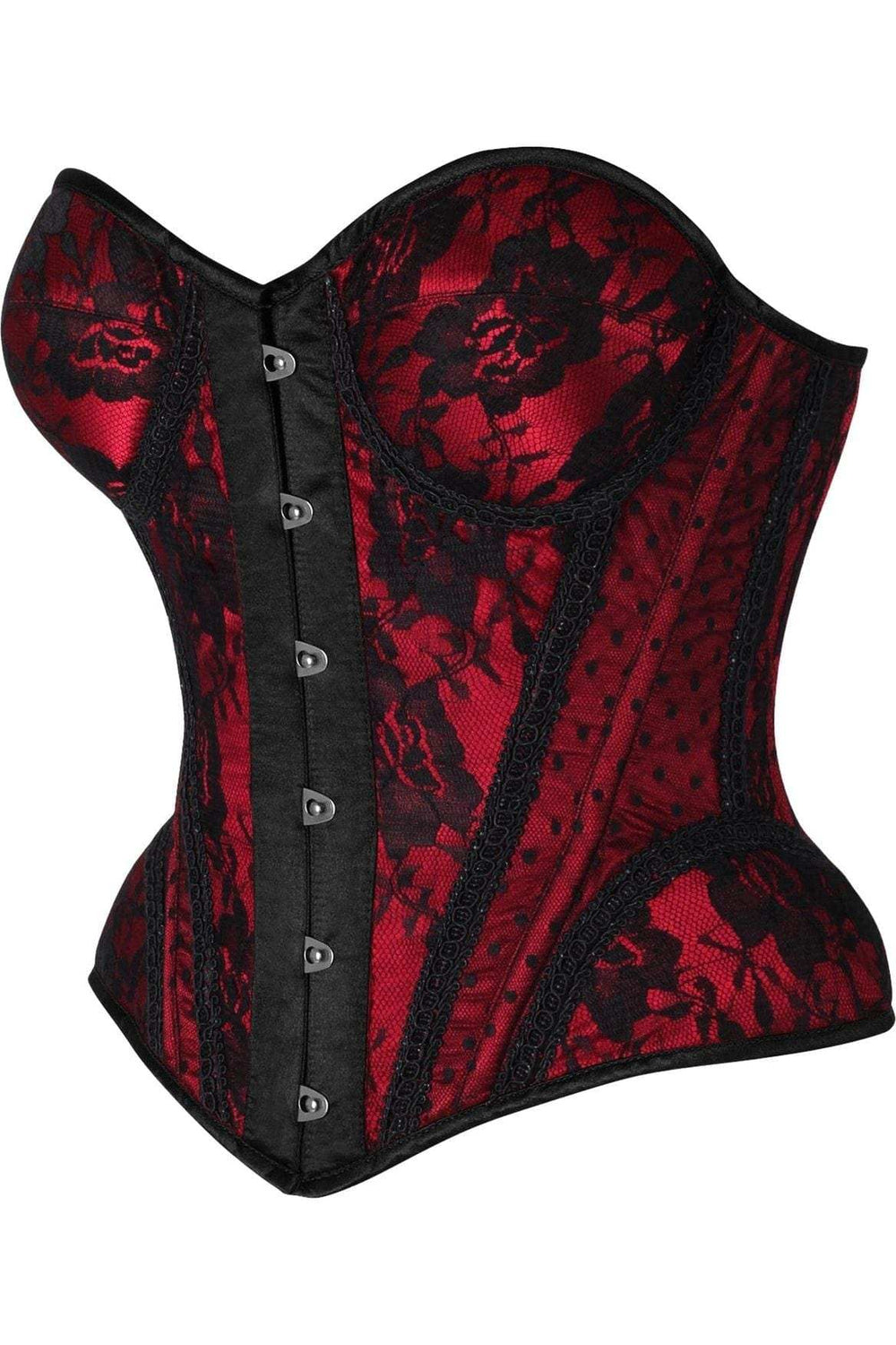 Daisy Corsets Top Drawer Red w/Black Lace Steel Boned Underwire Bustier Corset - Daisy Corsets - Flyclothing LLC