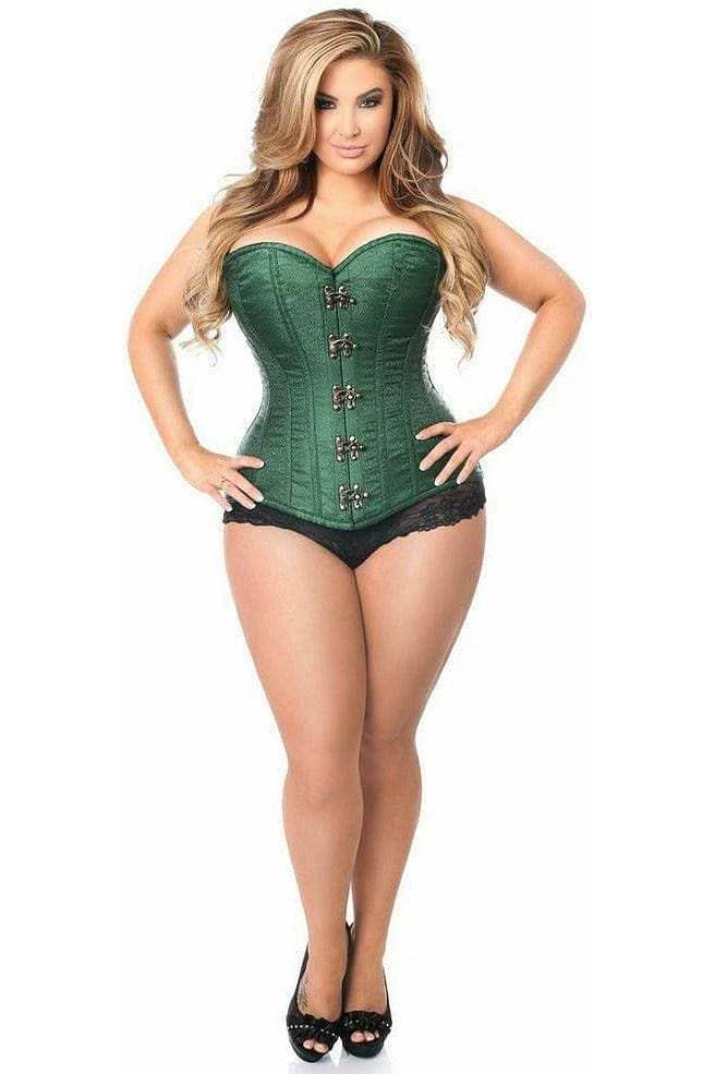 Daisy Corsets Top Drawer Dark Green Brocade Steel Boned Corset w/Clasp Closure - Daisy Corsets - Flyclothing LLC