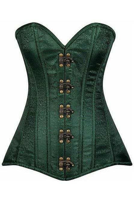 Daisy Corsets Top Drawer Dark Green Brocade Steel Boned Corset w/Clasp Closure - Daisy Corsets - Flyclothing LLC