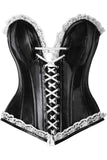 Daisy Corsets Top Drawer Black Faux Leather & White Lace Trim Steel Boned Corset - Daisy Corsets - Flyclothing LLC