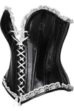 Daisy Corsets Top Drawer Black Faux Leather & White Lace Trim Steel Boned Corset - Daisy Corsets - Flyclothing LLC