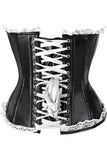 Daisy Corsets Top Drawer Black Faux Leather & White Lace Trim Steel Boned Corset - Daisy Corsets - Flyclothing LLC