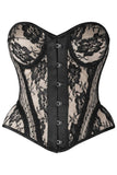 Daisy Corsets Top Drawer Nude w/Black Lace Steel Boned Underwire Bustier Corset - Daisy Corsets - Flyclothing LLC