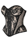 Daisy Corsets Top Drawer Nude w/Black Lace Steel Boned Underwire Bustier Corset - Daisy Corsets - Flyclothing LLC