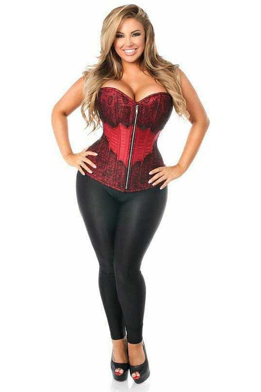 Daisy Corsets Top Drawer Wine Brocade Steel Boned Corset w/Black Eyelash Lace - Daisy Corsets - Flyclothing LLC