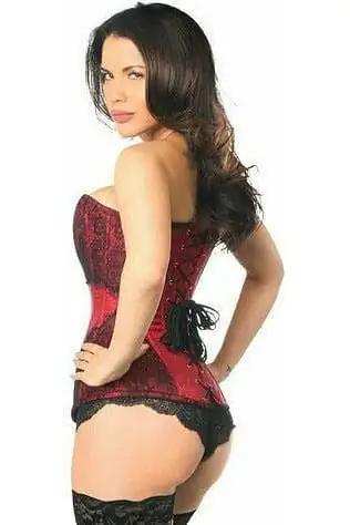 Daisy Corsets Top Drawer Wine Brocade Steel Boned Corset w/Black Eyelash Lace - Daisy Corsets - Flyclothing LLC