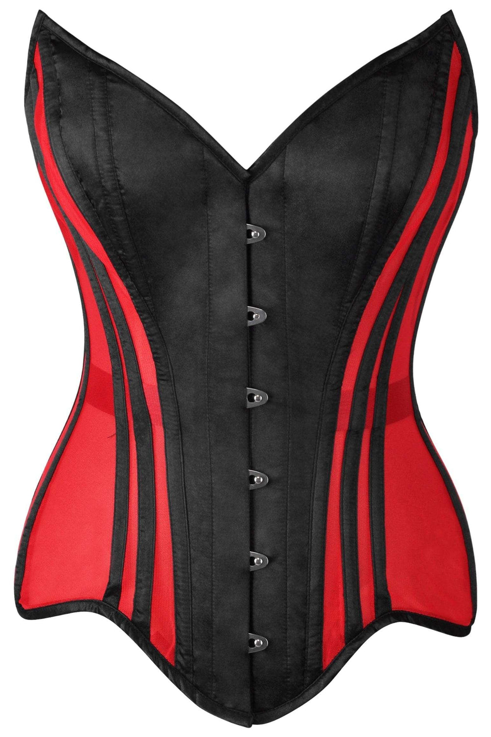 Daisy Corsets Top Drawer Red Mesh & Black Satin Steel Boned Overbust Corset - Daisy Corsets - Flyclothing LLC