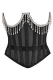 Daisy Corsets Top Drawer Steel Boned Sheer Underwire Waist Cincher w/Fringe - Daisy Corsets - Flyclothing LLC