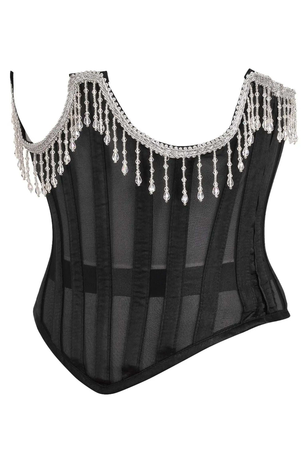 Daisy Corsets Top Drawer Steel Boned Sheer Underwire Waist Cincher w/Fringe - Daisy Corsets - Flyclothing LLC