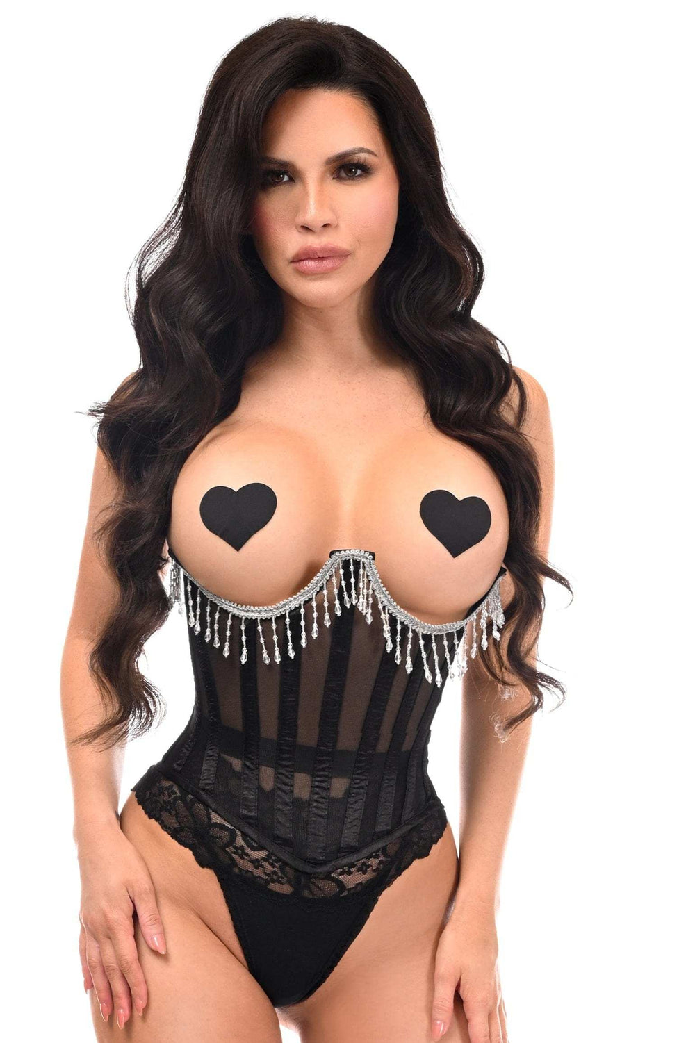 Daisy Corsets Top Drawer Steel Boned Sheer Underwire Waist Cincher w/Fringe - Daisy Corsets - Flyclothing LLC