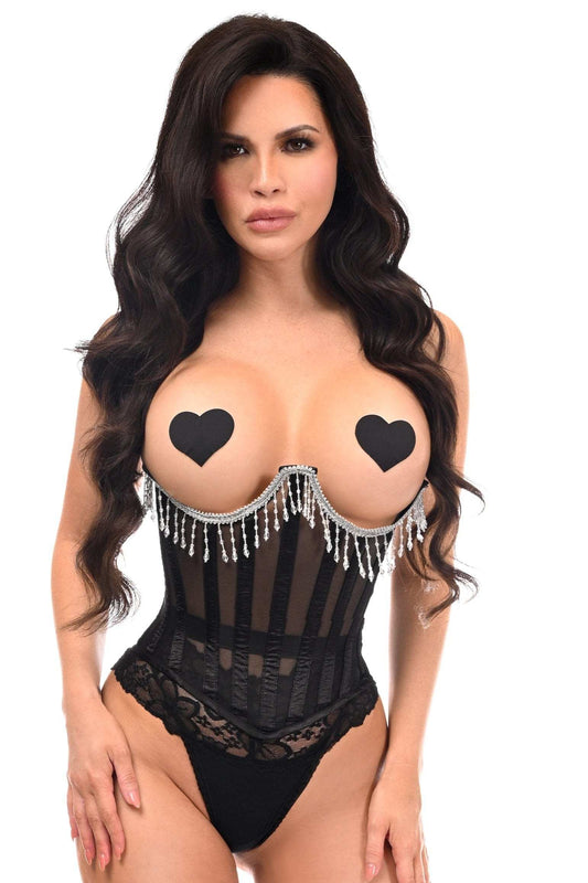 Daisy Corsets Top Drawer Steel Boned Sheer Underwire Waist Cincher w/Fringe - Daisy Corsets - Flyclothing LLC