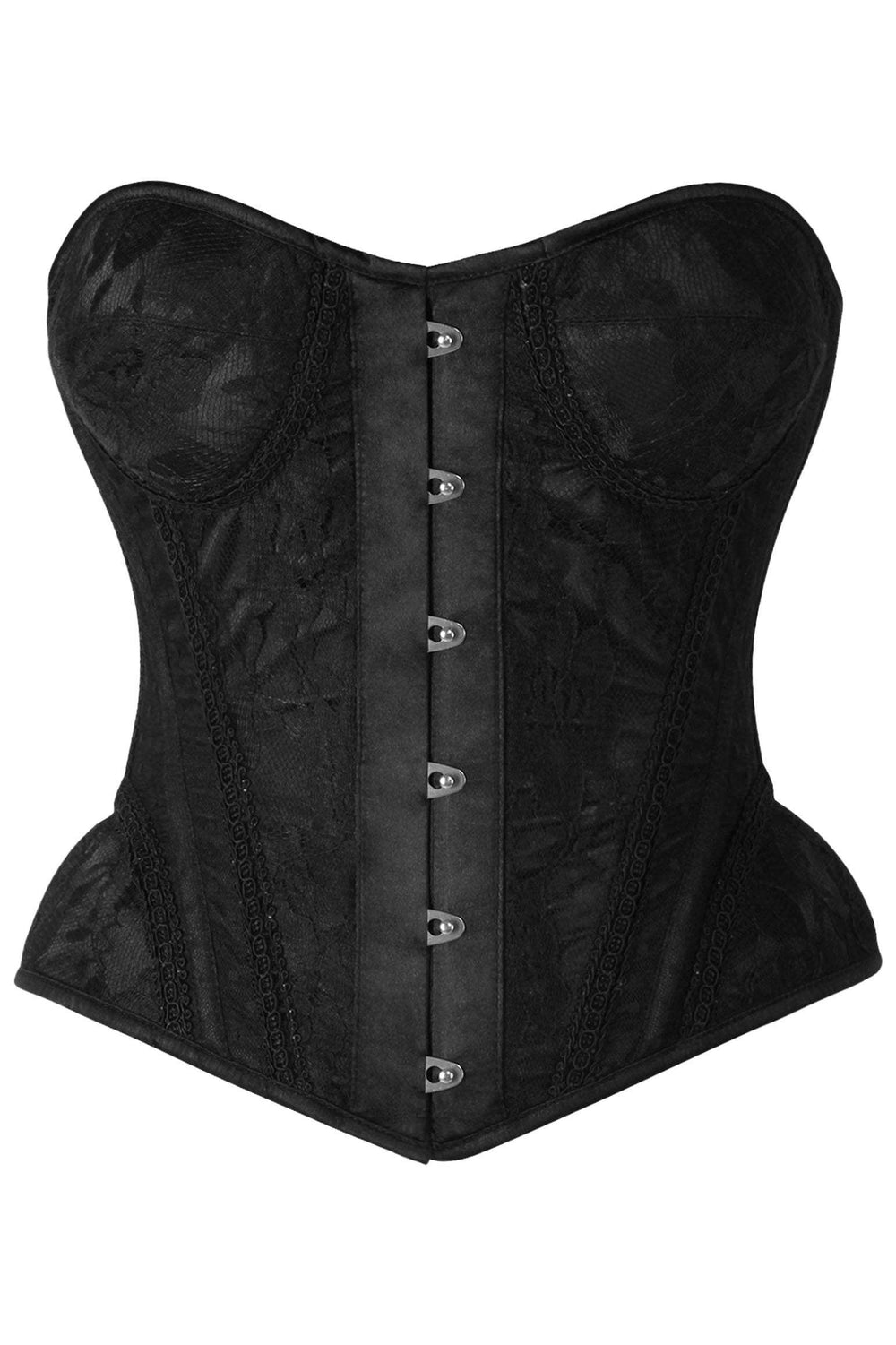Daisy Corsets Top Drawer Black w/Black Lace Steel Boned Underwire Bustier Corset - Daisy Corsets - Flyclothing LLC