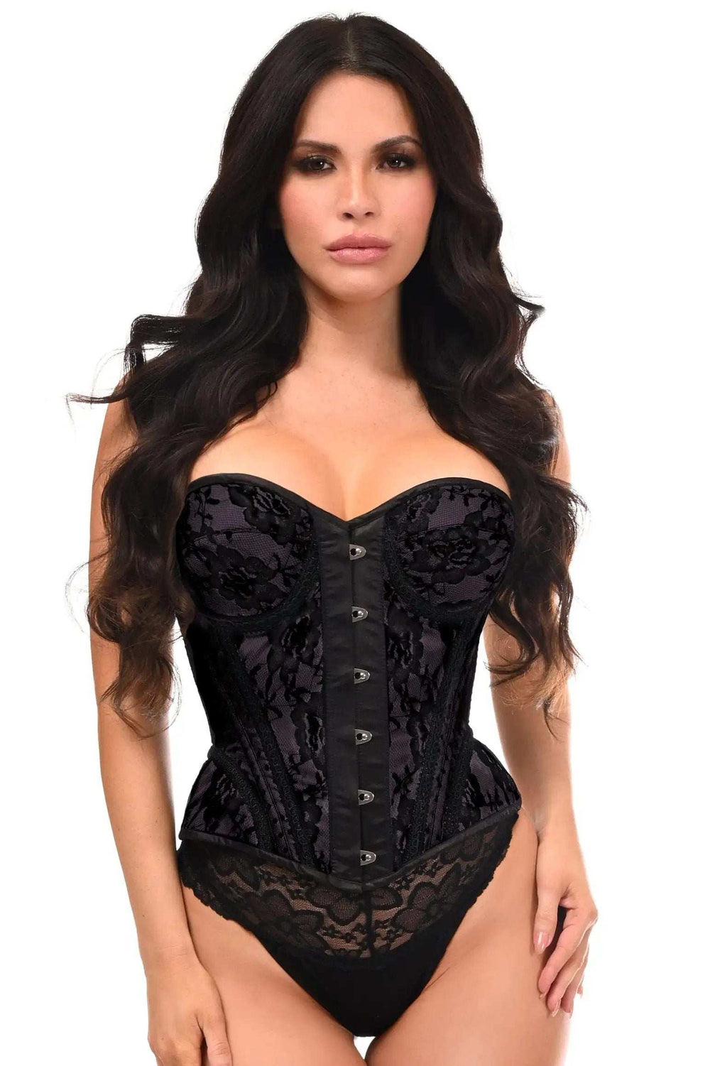 Daisy Corsets Top Drawer Black w/Black Lace Steel Boned Underwire Bustier Corset - Daisy Corsets - Flyclothing LLC