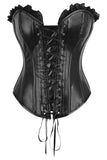 Daisy Corsets Top Drawer Black Faux Leather & Black Lace Trim Lace-Up Steel Boned Corset - Daisy Corsets - Flyclothing LLC