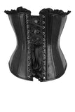 Daisy Corsets Top Drawer Black Faux Leather & Black Lace Trim Lace-Up Steel Boned Corset - Daisy Corsets - Flyclothing LLC