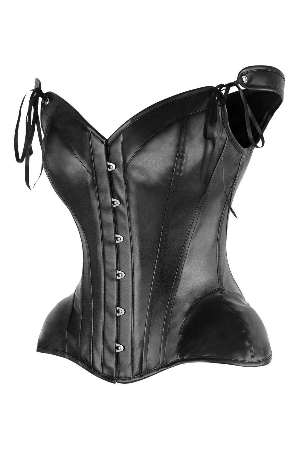 Daisy Corsets Top Drawer Black Faux Leather Steel Boned Corset w/Straps - Daisy Corsets - Flyclothing LLC