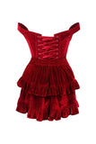 Daisy Corsets Top Drawer 2 PC Dark Red Velvet Steel Boned Corset & Skirt Set - Daisy Corsets - Flyclothing LLC