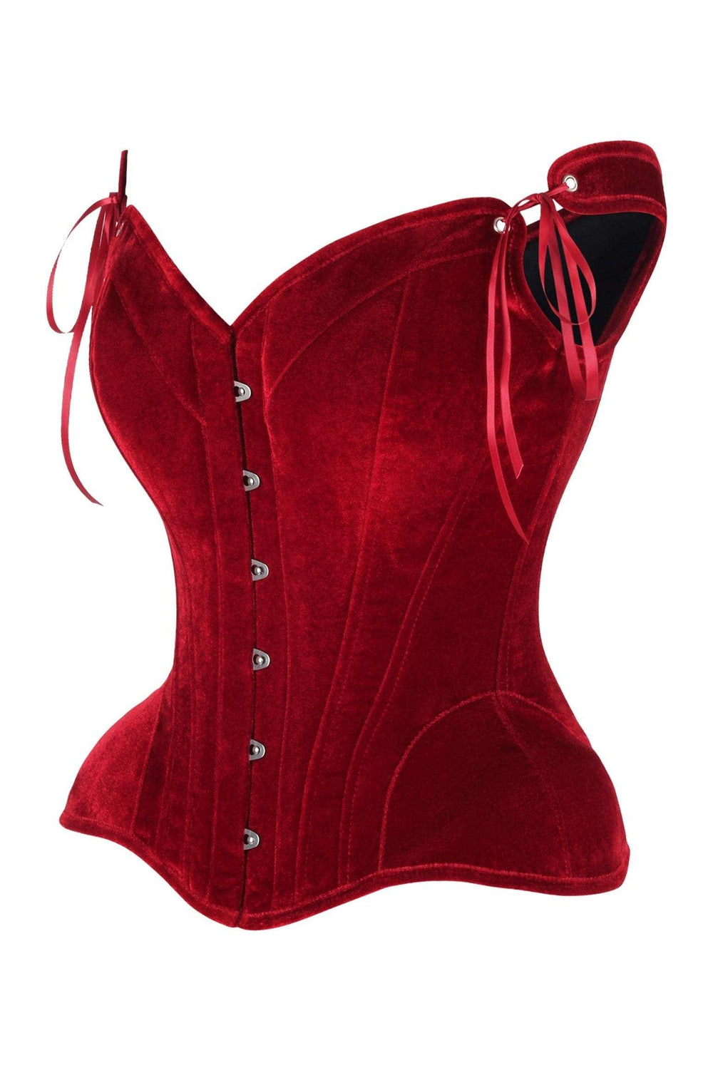 Daisy Corsets Top Drawer Dark Red Velvet Steel Boned Corset w/Straps - Daisy Corsets - Flyclothing LLC