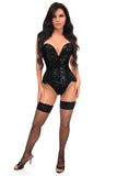 Daisy Corsets Top Drawer Steel Boned Black Sequin Plunge Neckline Overbust Corset - Daisy Corsets - Flyclothing LLC