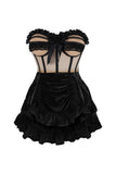Daisy Corsets Top Drawer 2 PC Steel Boned Nude & Black Mesh Underwire Bustier Corset & Skirt Set - Daisy Corsets - Flyclothing LLC
