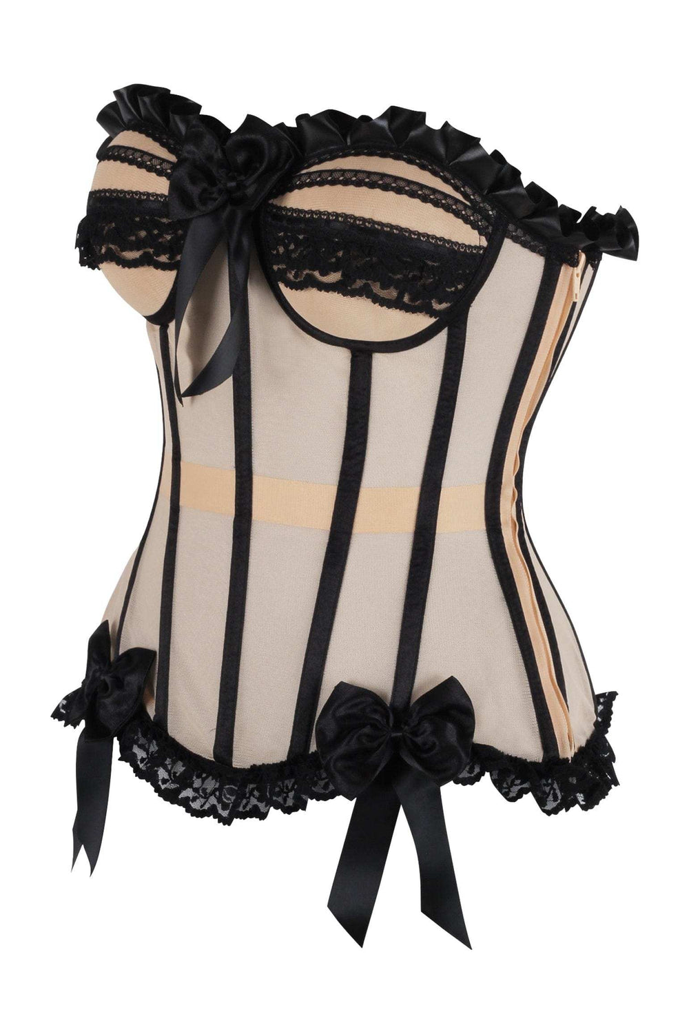 Daisy Corsets Top Drawer Steel Boned Nude & Black Mesh Underwire Bustier Corset - Daisy Corsets - Flyclothing LLC
