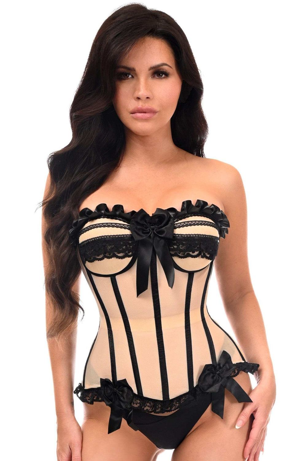 Daisy Corsets Top Drawer Steel Boned Nude & Black Mesh Underwire Bustier Corset - Daisy Corsets - Flyclothing LLC