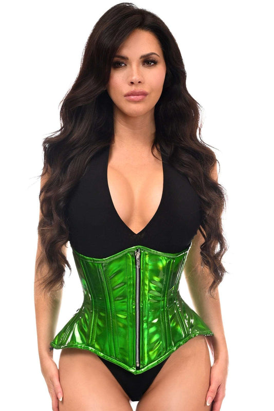 Daisy Corsets Top Drawer Green Holo Double Steel Boned Underbust Waist Cincher Corset - Daisy Corsets - Flyclothing LLC