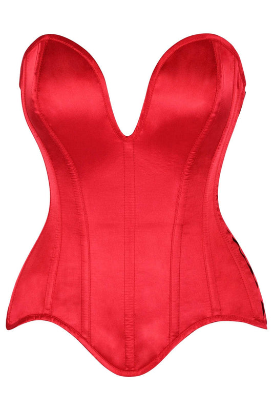 Daisy Corsets Top Drawer Steel Boned Red Satin Plunge Neckline Overbust Corset - Daisy Corsets - Flyclothing LLC
