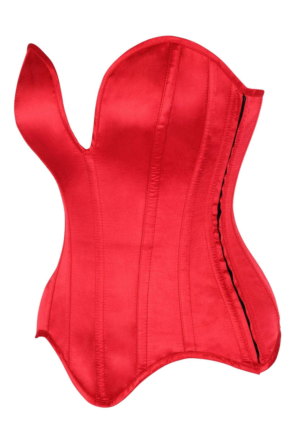 Daisy Corsets Top Drawer Steel Boned Red Satin Plunge Neckline Overbust Corset - Daisy Corsets - Flyclothing LLC