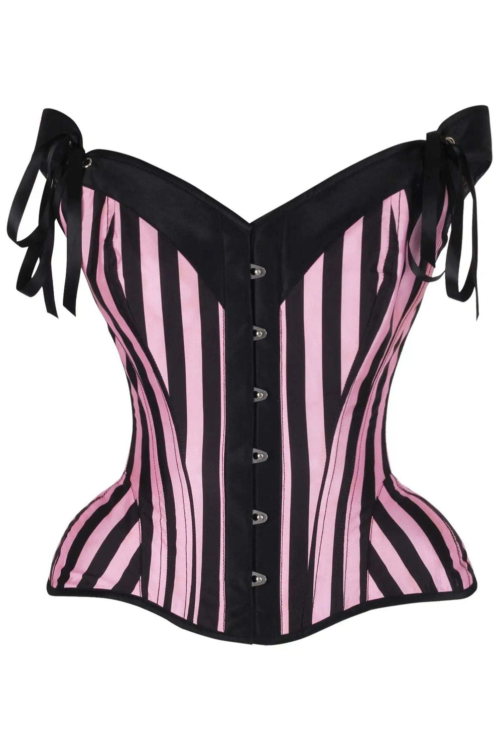 Daisy Corsets Top Drawer Pink/Black Striped Steel Boned Corset w/Straps - Daisy Corsets - Flyclothing LLC