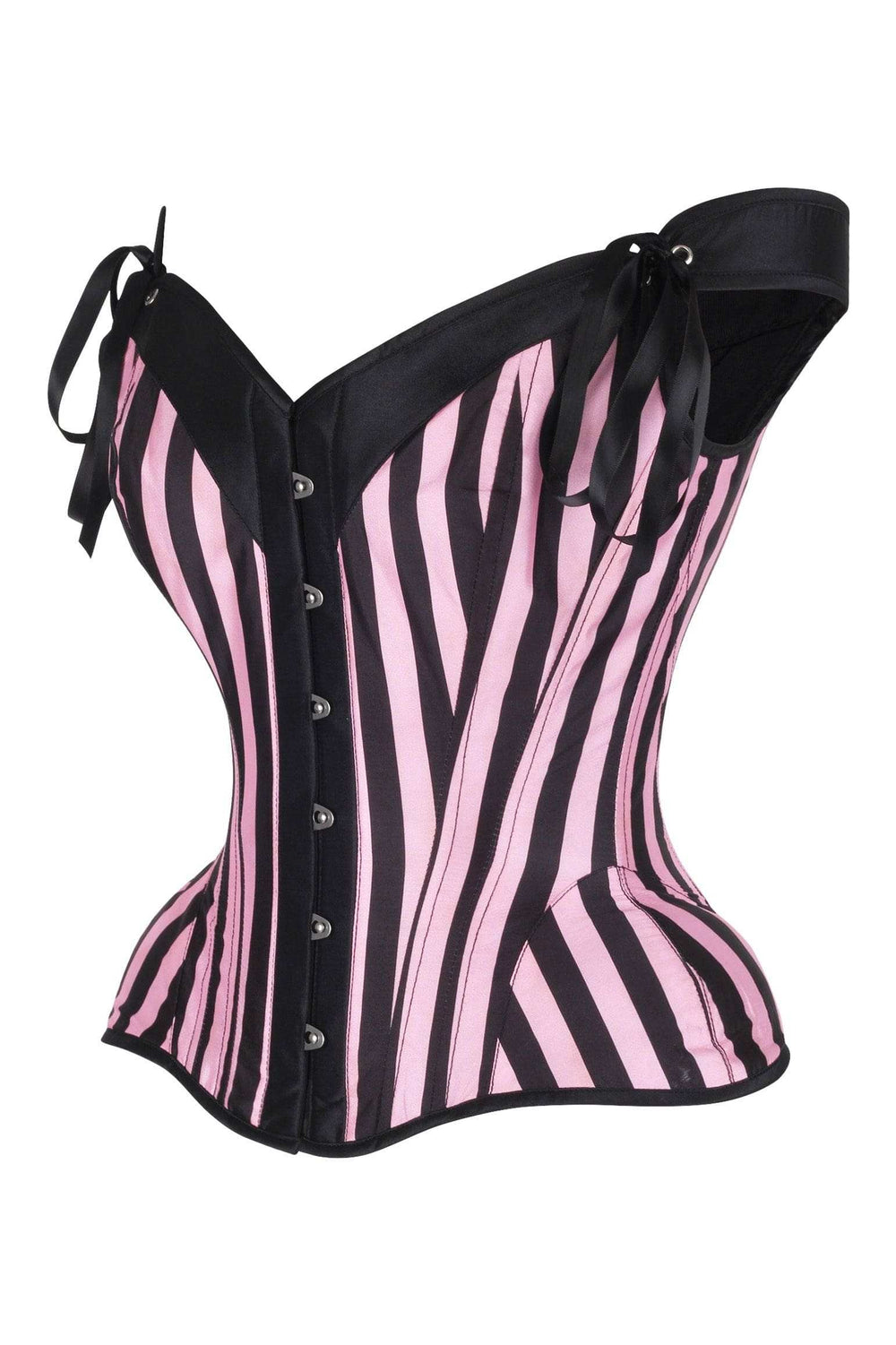 Daisy Corsets Top Drawer Pink/Black Striped Steel Boned Corset w/Straps - Daisy Corsets - Flyclothing LLC