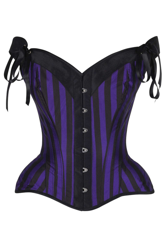 Daisy Corsets Top Drawer Dark Purple/Black Striped Steel Boned Corset w/Straps - Daisy Corsets - Flyclothing LLC