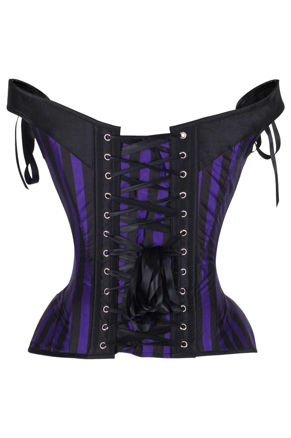 Daisy Corsets Top Drawer Dark Purple/Black Striped Steel Boned Corset w/Straps - Daisy Corsets - Flyclothing LLC