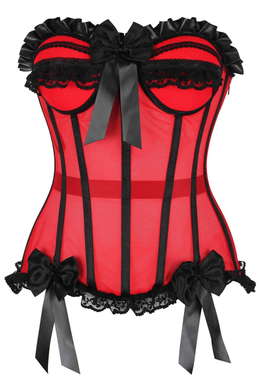 Daisy Corsets Top Drawer Steel Boned Red/Black Mesh Underwire Bustier Corset - Daisy Corsets - Flyclothing LLC
