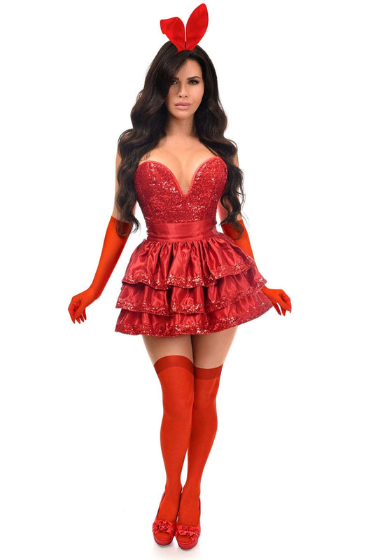 Daisy Corsets Top Drawer 5 PC Red Sequin Bunny Corset Costume - Daisy Corsets - Flyclothing LLC