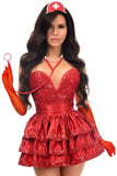 Daisy Corsets Top Drawer 5 PC Red Sequin Nurse Corset Costume - Daisy Corsets - Flyclothing LLC