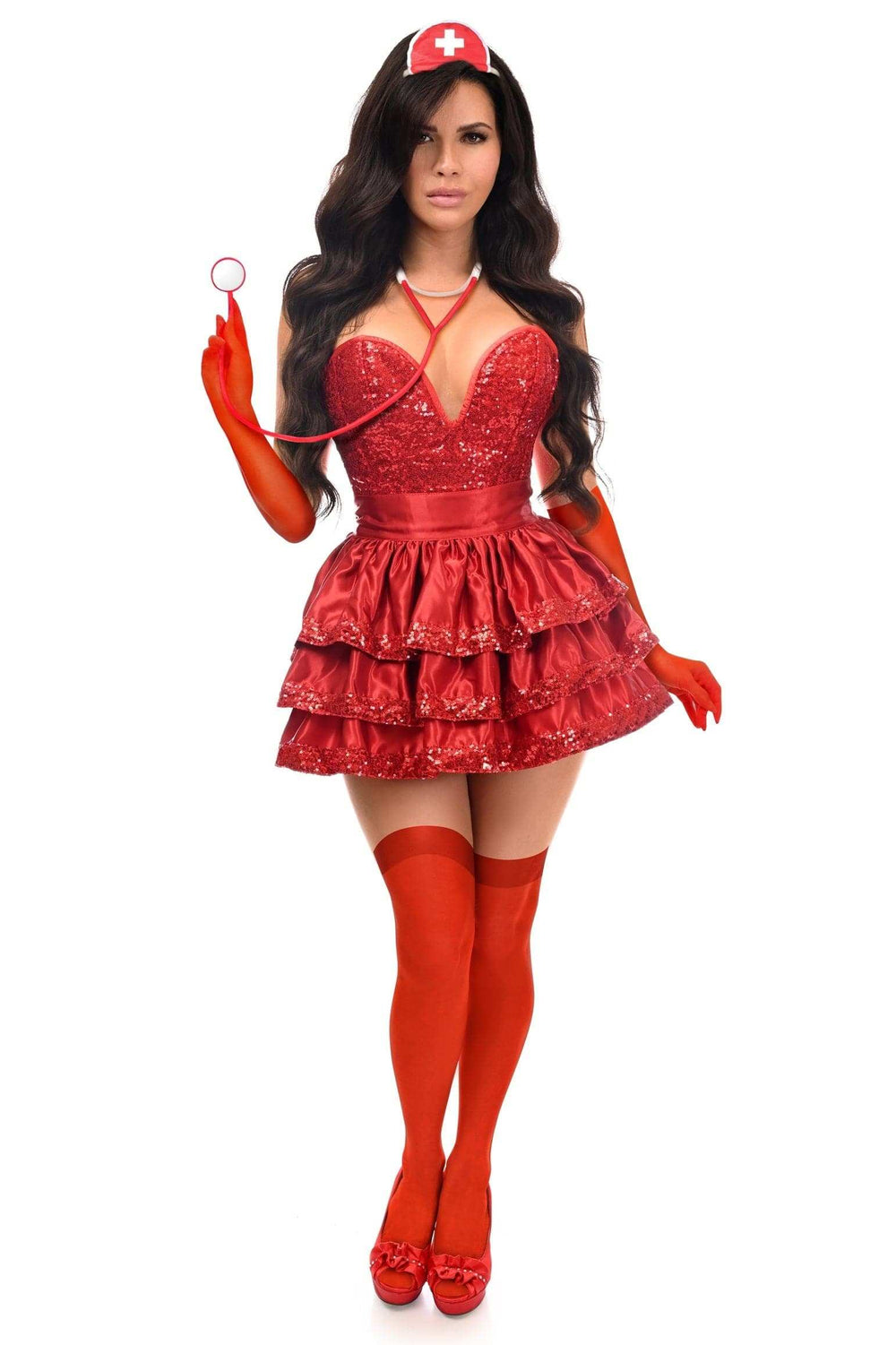 Daisy Corsets Top Drawer 5 PC Red Sequin Nurse Corset Costume - Daisy Corsets - Flyclothing LLC