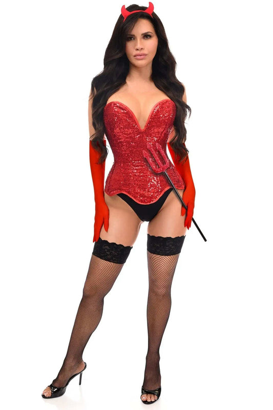 Daisy Corsets Top Drawer 4 PC Red Sequin Devil Corset Costume - Daisy Corsets - Flyclothing LLC