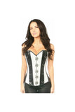 Daisy Corsets Top Drawer White Brocade & Faux Leather Steel Boned Corset - Daisy Corsets - Flyclothing LLC