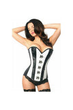 Daisy Corsets Top Drawer White Brocade & Faux Leather Steel Boned Corset - Daisy Corsets - Flyclothing LLC