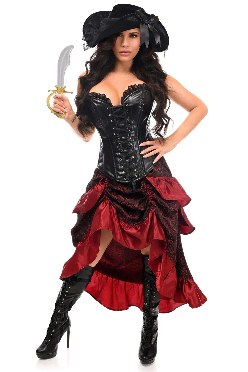 Daisy Corsets Top Drawer 4 PC Black/Red Premium Pirate Corset Costume - Daisy Corsets - Flyclothing LLC