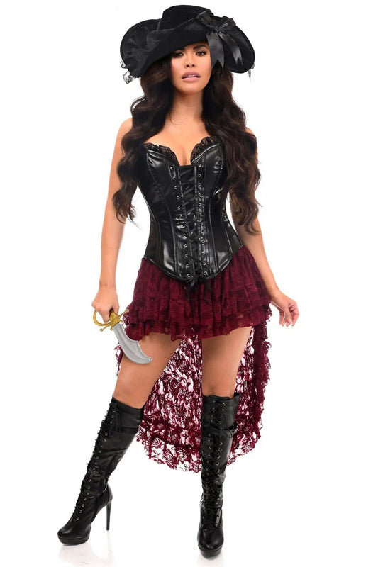 Daisy Corsets Top Drawer 4 PC Black/Wine Lace Premium Pirate Corset Costume - Daisy Corsets - Flyclothing LLC
