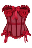 Daisy Corsets Top Drawer Steel Boned Dark Red Mesh & Velvet Underwire Bustier Corset - Daisy Corsets - Flyclothing LLC