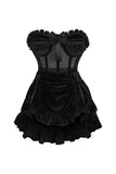Daisy Corsets Top Drawer 2 PC Steel Boned Black Mesh & Velvet Underwire Bustier Corset & Skirt Set - Daisy Corsets - Flyclothing LLC