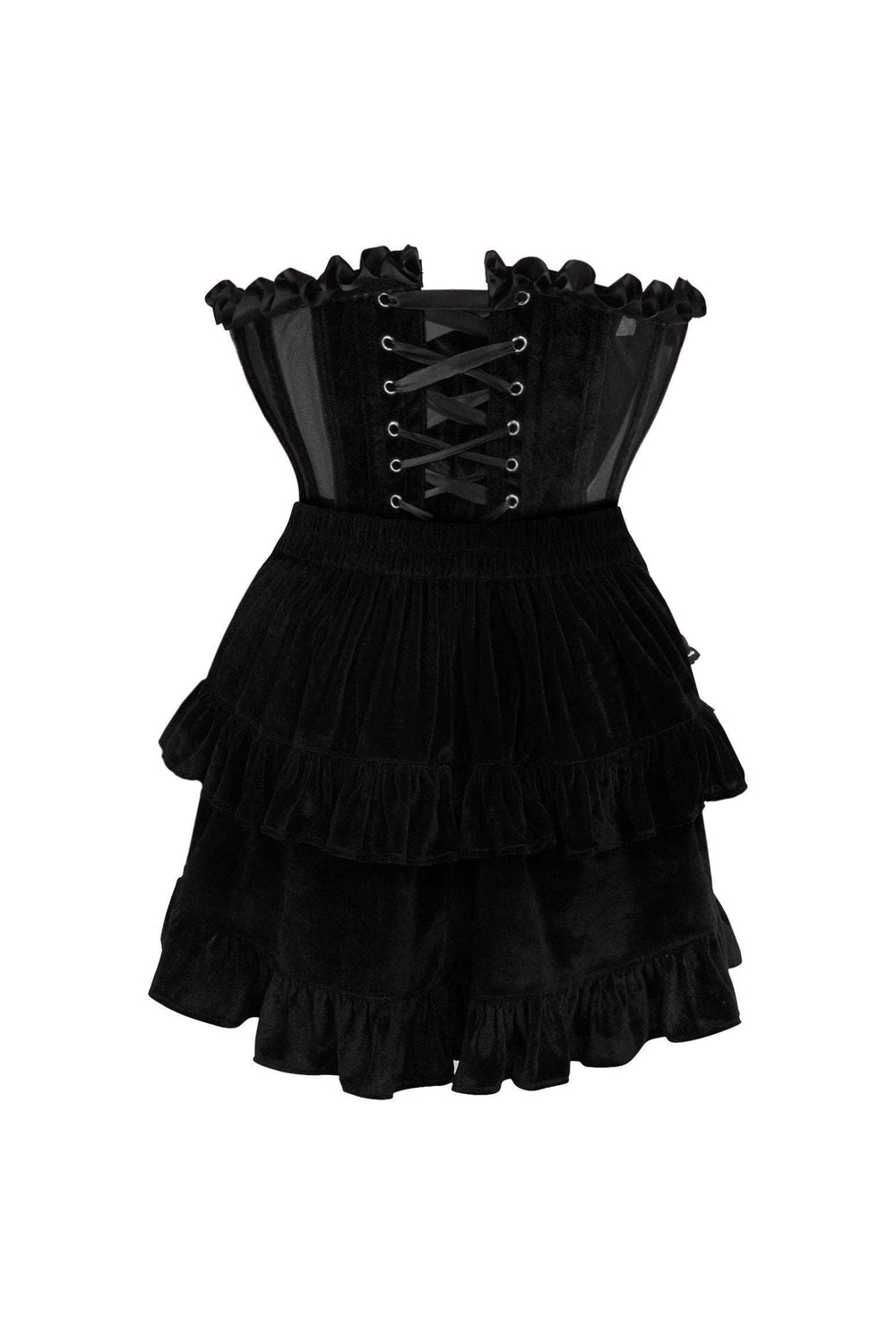 Daisy Corsets Top Drawer 2 PC Steel Boned Black Mesh & Velvet Underwire Bustier Corset & Skirt Set - Daisy Corsets - Flyclothing LLC